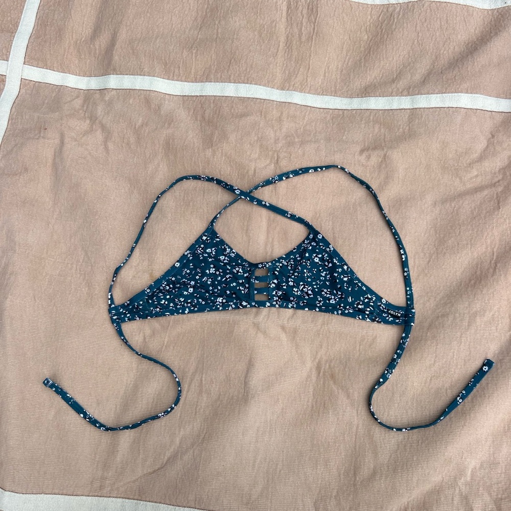 Jolyn Tomcat Style Floral Blue Tie-Back Bikini Top